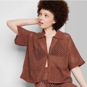 NWOT Wild Fable Brown Knit Button-Up Top, Small